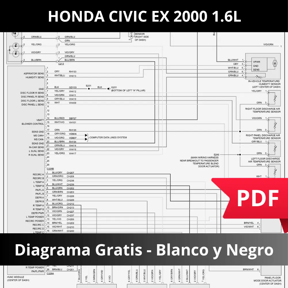 Diagrama eléctrico Honda Civic EX 2000 1.6L gratis en PDF