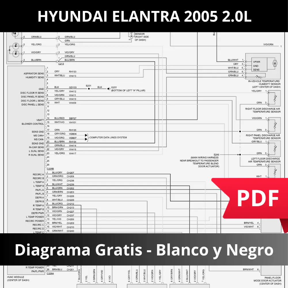 Diagrama eléctrico Hyundai Elantra 2005 2.0L gratis en PDF