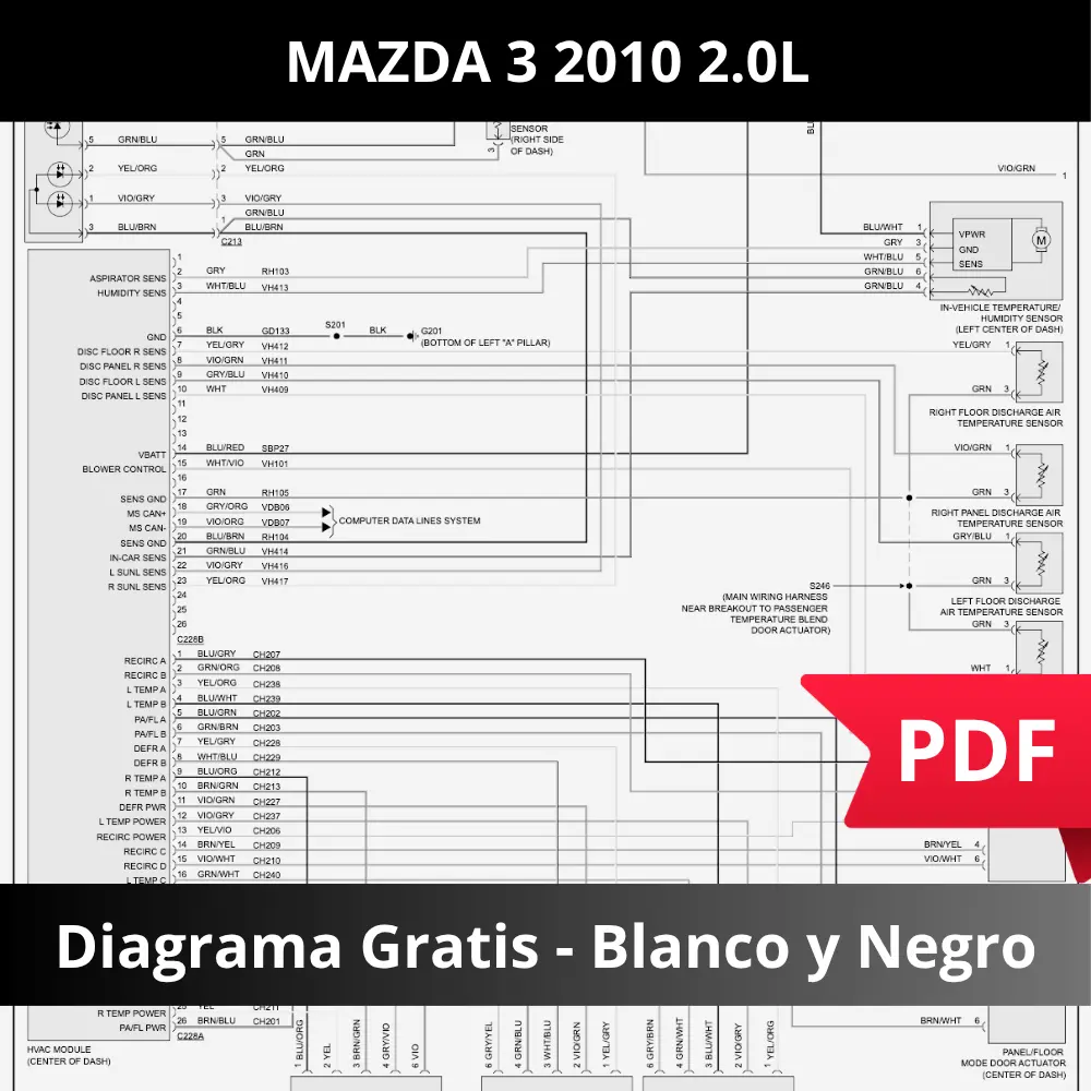Diagrama eléctrico Mazda 3 2010 2.0L gratis en PDF