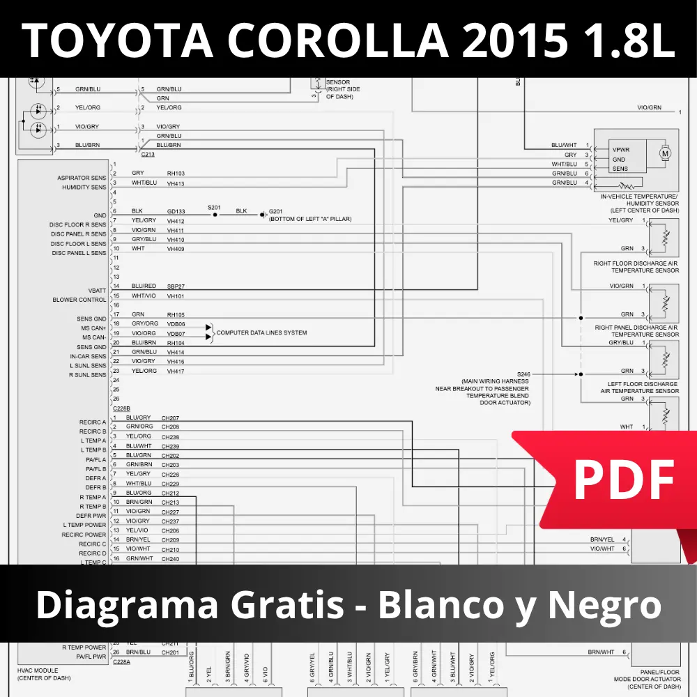 Diagrama eléctrico Toyota Corolla 2015 1.8L gratis en PDF